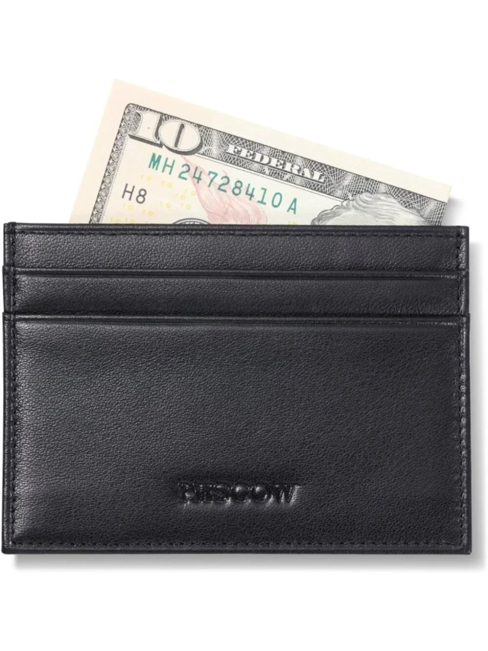 Slim Full Grain Leather Card Holder with ID Window - Stylish Black Wallet for